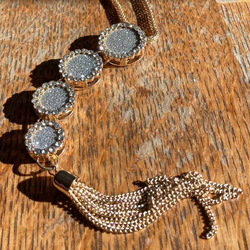 Sparkly Round Pendants Tassel Necklace